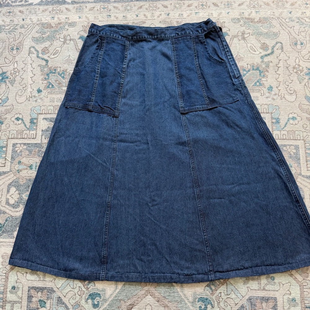 Vintage LL Bean‎ Women's Tencel Denim Skirt A-Line Midi Western Festival Size 14